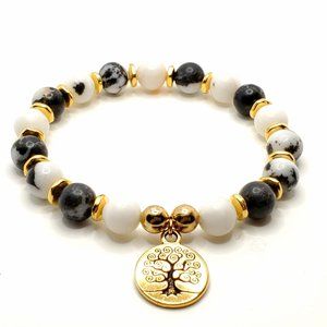 Tree of life Healing Zebra gemstone gold bracelet